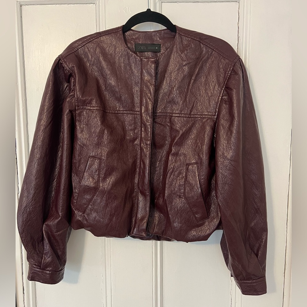 Zara Burgundy Patent Leather Jacket